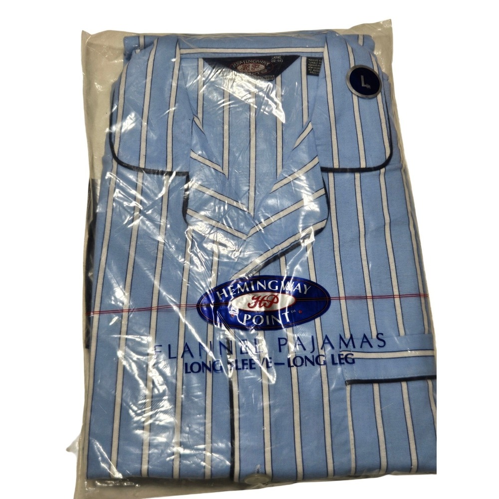 Hemingway Point Mens Flannel Pajamas Blue White Striped Long Sleeve Set Large L